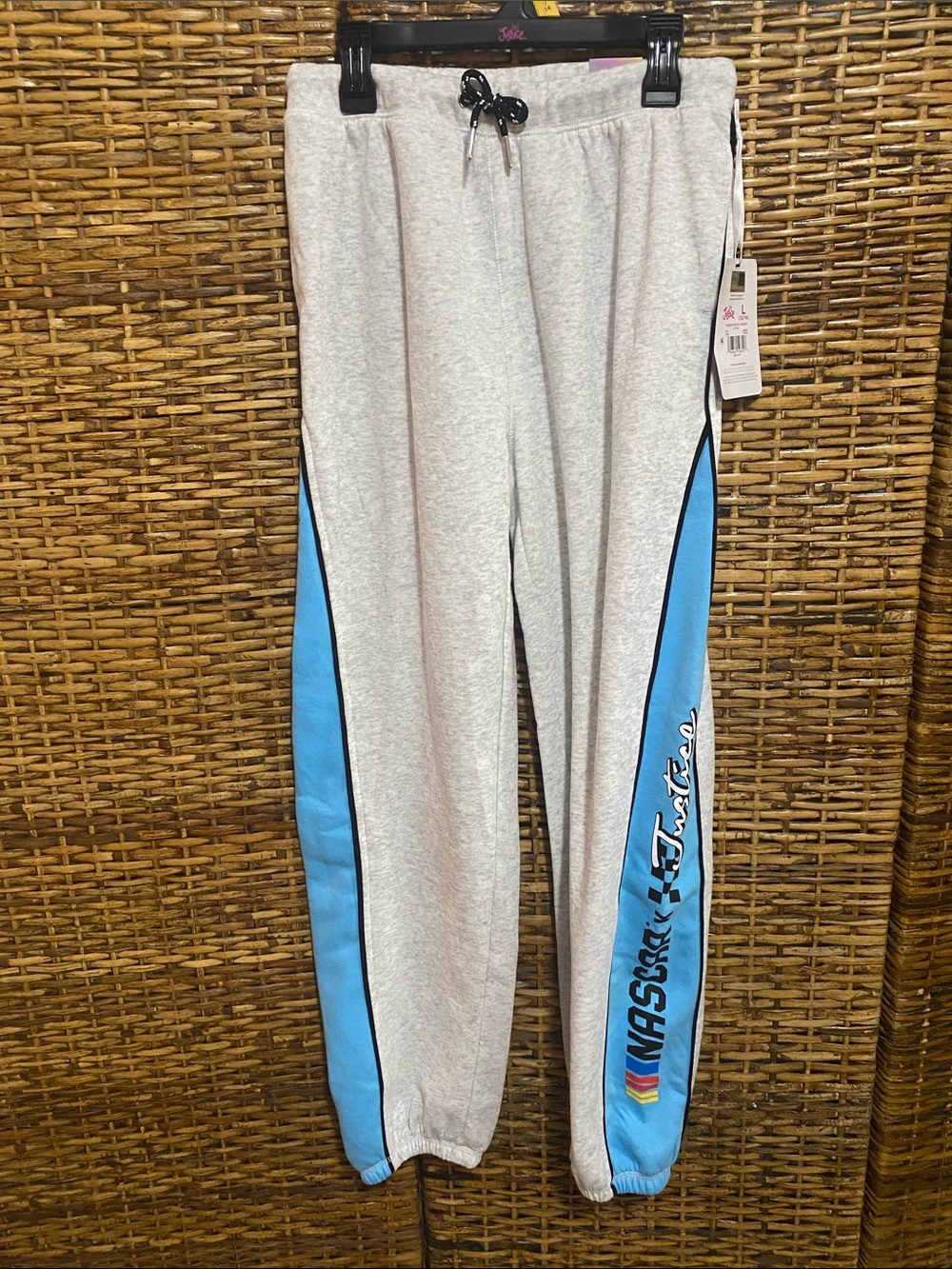 NWT NASCAR x justice Grey and Blue racecar stripe Sweatpants L